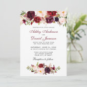 Floral Watercolor Burgundy Wedding Einladung BT (Stehend Vorderseite)