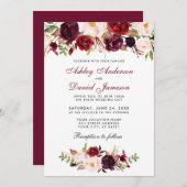 Floral Watercolor Burgundy Wedding Einladung BT (Vorne/Hinten)