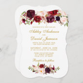 Floral Watercolor Burgundy Wedding Einladung GB (Vorne/Hinten)
