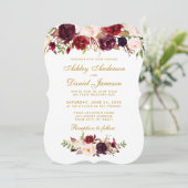Floral Watercolor Burgundy Wedding Einladung GB (Stehend Vorderseite)