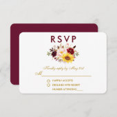 Floral Watercolor Burgundy Wedding Gold UAWG RSVP Karte (Vorne/Hinten)