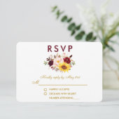 Floral Watercolor Burgundy Wedding Gold UAWG RSVP Karte (Stehend Vorderseite)