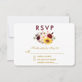 Floral Watercolor Burgundy Wedding Gold UAWG RSVP Karte