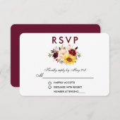 Floral Watercolor Burgundy Wedding RSVP (Vorne/Hinten)