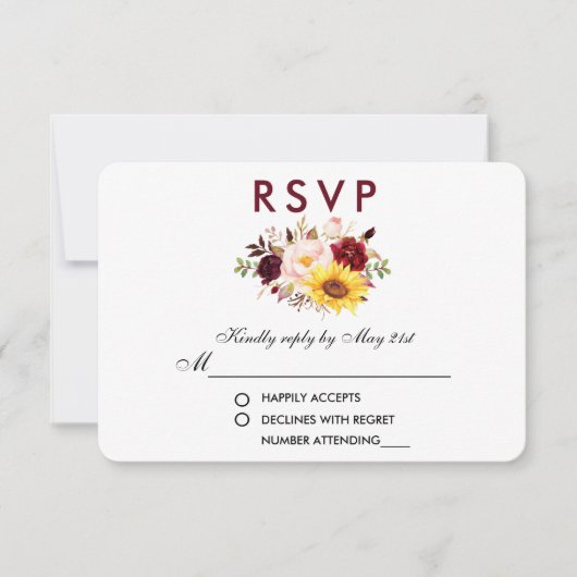 Floral Watercolor Burgundy Wedding RSVP (Vorderseite)