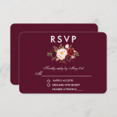 Floral Watercolor Burgundy Wedding RSVP (Vorne/Hinten)