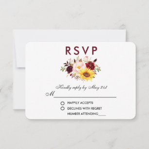Floral Watercolor Burgundy Wedding RSVP Karte