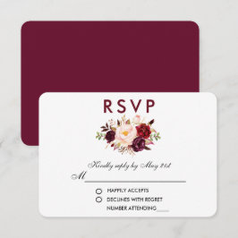 Floral Watercolor Burgundy Wedding RSVP Karte