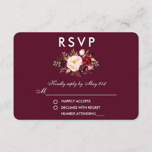 Floral Watercolor Burgundy Wedding RSVP Karte