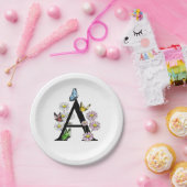 Floral Watercolor Butterfly Monogram Letter A Pappteller (Party)