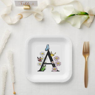 Floral Watercolor Butterfly Monogram Letter A Pappteller