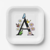 Floral Watercolor Butterfly Monogram Letter A Pappteller (Vorderseite)