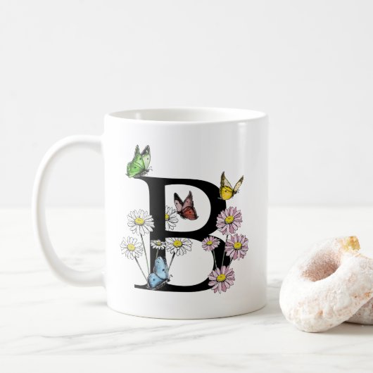 Floral Watercolor Butterfly Monogram Letter B Kaffeetasse (Mit Donut)