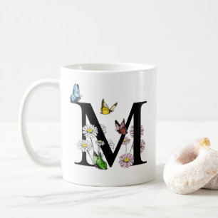 Floral Watercolor Butterfly Monogram Letter M Kaffeetasse