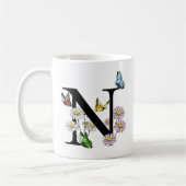 Floral Watercolor Butterfly Monogram Letter N Kaffeetasse (Links)
