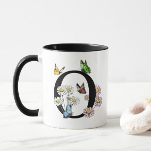 Floral Watercolor Butterfly Monogram Letter O Tasse