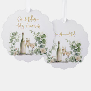 Floral Watercolor Champagne Happy Jubiläum Ornament Karte