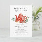 Floral Watercolor Couple's Tea Party Babydusche Einladung (Stehend Vorderseite)