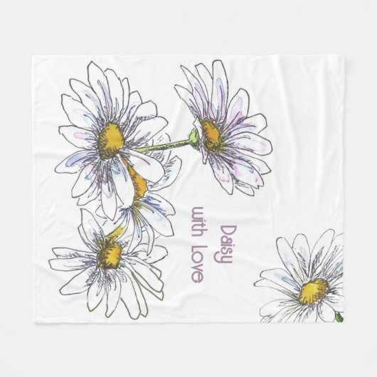 Floral Watercolor Daisy mit Liebe Fleecedecke (Vorderseite (Horizontal))