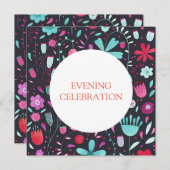 Floral Watercolor Dunkler Abend Hochzeit Einladung (Vorne/Hinten)