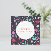 Floral Watercolor Dunkler Abend Hochzeit Einladung (Stehend Vorderseite)