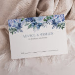 Floral Watercolor Dusty Blue Wedding Hinweiskarte<br><div class="desc">Ermutigen Sie Hochzeitsgäste, mit diesen Blumenratenkarten, die eine obere Grenze von Aquarellfarben-Blume in Blautönen aufweisen, Weisheitsworte und beste Wünsche für Braut und Bräutigam verlassen. Passen Sie den Text mit Ihrer bevorzugten Überschrift und den Namen der Braut und des Bräutigams an. Die Rückseite der Karte ist ein passender Schatten staubigen Blau....</div>