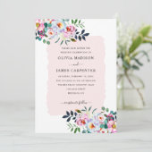 Floral Watercolor Dusty Pink Navy Blue Wedding Einladung (Stehend Vorderseite)