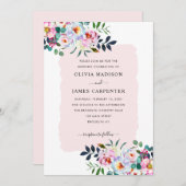 Floral Watercolor Dusty Pink Navy Blue Wedding Einladung (Vorne/Hinten)