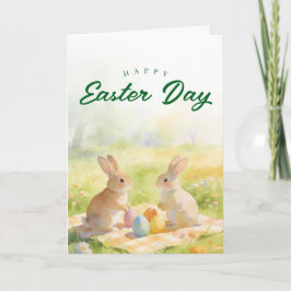 Floral Watercolor Easter Bunny Spring Holiday Feiertagskarte