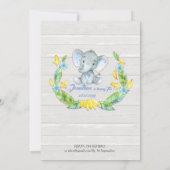 Floral watercolor Elephant Invitation, Baby Young Einladung (Rückseite)