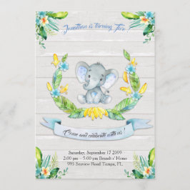 Floral watercolor Elephant Invitation, Baby Young Einladung