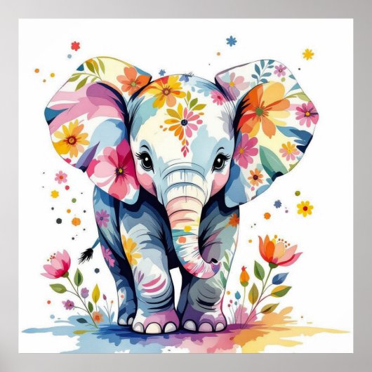 Floral Watercolor Elephant Poster (Vorne)