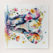 Floral Watercolor Elephant Puzzle (Horizontal)