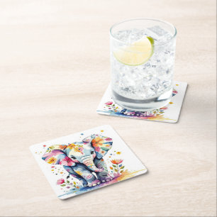 Floral Watercolor Elephant Rechteckiger Pappuntersetzer