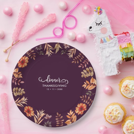 Floral Watercolor Erntedank Abendessen Pappteller (Party)