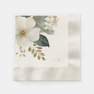 Floral Watercolor Foliage Initials Natural Serviette