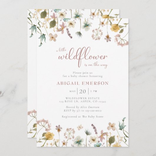 Floral Watercolor Girl Babydusche Einladung (Vorne/Hinten)