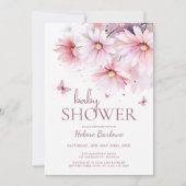 Floral Watercolor Girl Babydusche Einladung (Vorderseite)