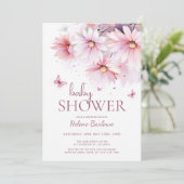 Floral Watercolor Girl Babydusche Einladung (Stehend Vorderseite)