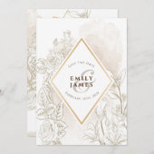 Floral Watercolor Gold Fremad Wedding Einladung (Vorne/Hinten)