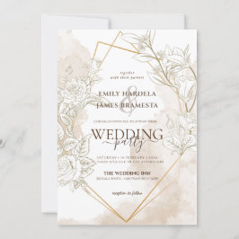 Floral Watercolor Gold Fremad Wedding Einladung