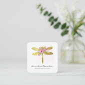 *~* Floral Watercolor Gold Glitzer Dragonfly Squ Quadratische Visitenkarte (Stehend Vorderseite)