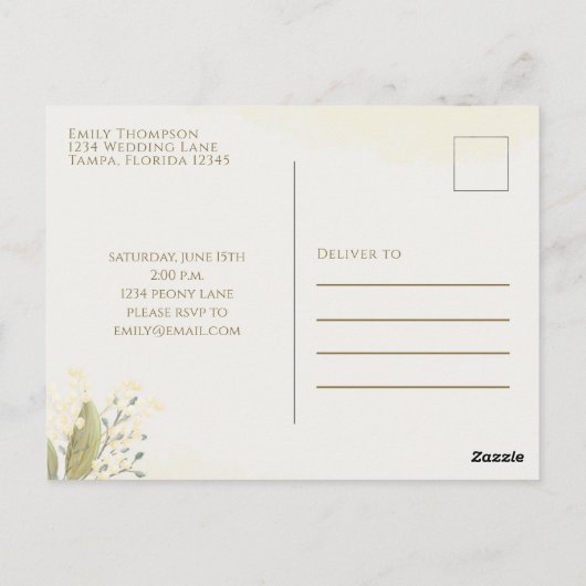 Floral Watercolor Greenery Peony Brautparty Postkarte (Rückseite)