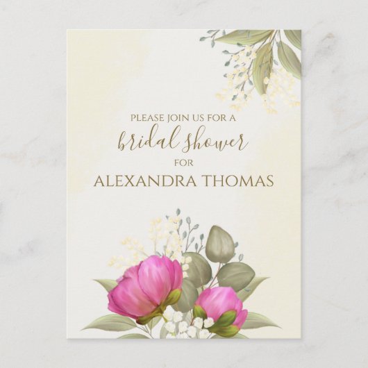 Floral Watercolor Greenery Peony Brautparty Postkarte (Vorderseite)