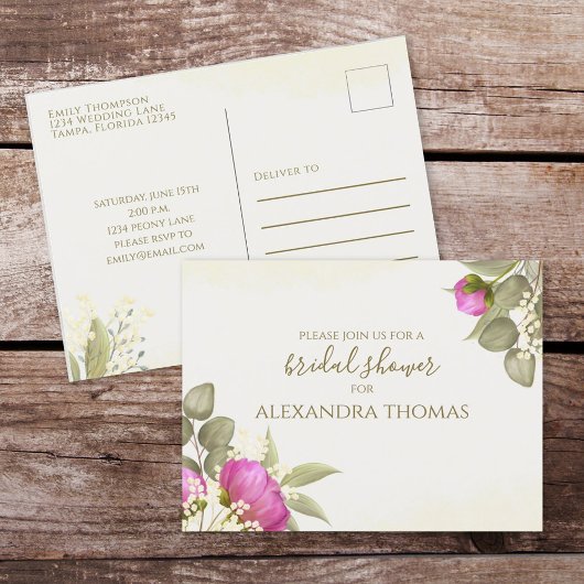 Floral Watercolor Greenery Peony Brautparty Postkarte