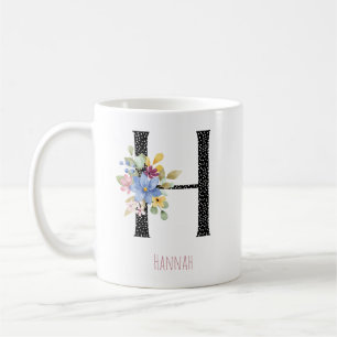 Floral Watercolor H Monogramm Name Schwarz Polka P Kaffeetasse