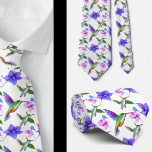 Floral Watercolor Hummingbird Blume Neck Tie Krawatte