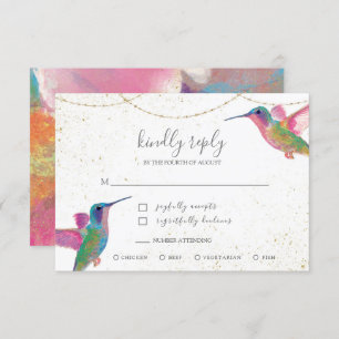 Floral Watercolor Hummingbirds Farbenfrohe Goldmed RSVP Karte