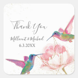 Floral Watercolor Hummingbirds Lieblingsticker Quadratischer Aufkleber
