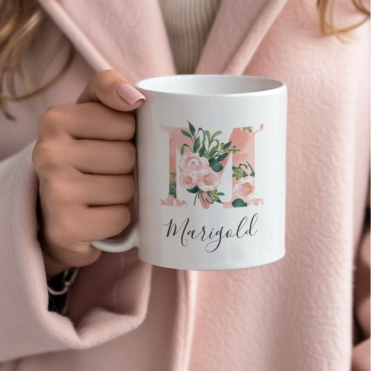 Floral Watercolor Initial Mug - M Kaffeetasse
